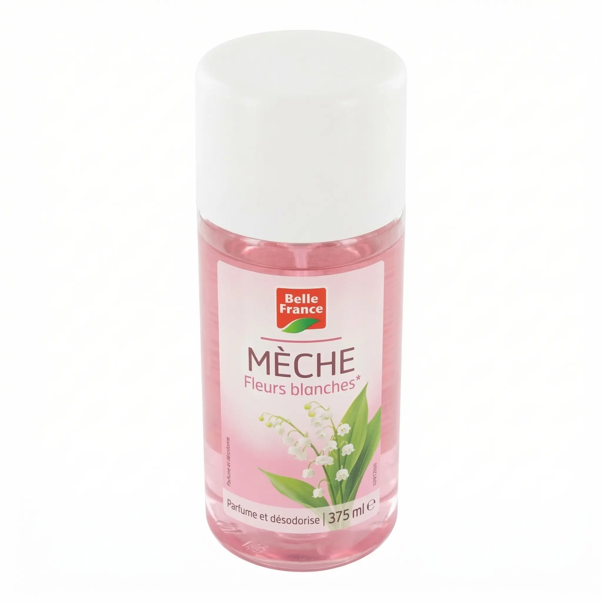 Vue de dessus du flacon Fleur Blanche avec mèche apparente.